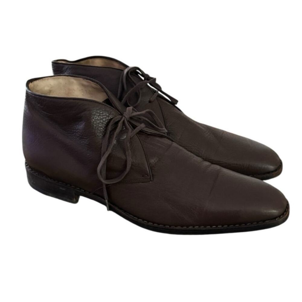 Saks Fifth Avenue Ankle Boot Mens 11.5 Italy Leather Brown Quiet Luxury Modern